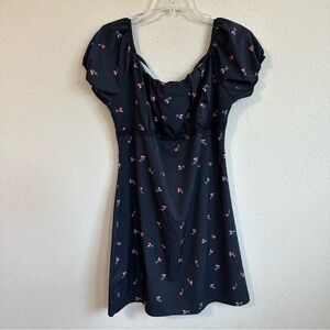 Black & Red Floral Dress Short Sleeve Plus Size Tulip Print Trendy Romantic